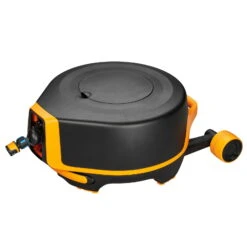 Fiskars Schlauchwagen Waterwheel Automatik XL, Für ½'-5/8", Schlauchdüse, Rasenspieß, Schwarz-orange -Gartengeschäft Im Freien 0930200501 Schlauchwagen Automatik XL mit Raedern 360 78975