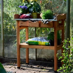 Pflanztisch, Natur, Kiefernholz, 78 X 38 X H91 Cm -Gartengeschäft Im Freien 0940700263 Pflanztisch mit Schubladen 3 118915