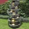 Gartenbrunnen Inkl. Pumpe & Licht, Echtholzoptik, 78 X 78 X 147 Cm -Gartengeschäft Im Freien 0980500036 Polyresin Brunnen inkl Pumpe und Licht 84957