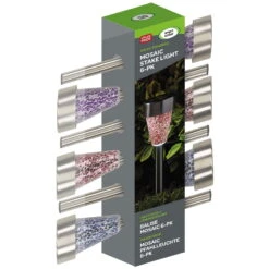 Mosaic Solarpfahlleuchte, Edelstahl / Glas, Silber / Bunt, 36 X 7,5 Cm, 6er Pack -Gartengeschäft Im Freien 2950100372 Solarpfahlleuchte Mosaic 6Stueck PRINT 61371