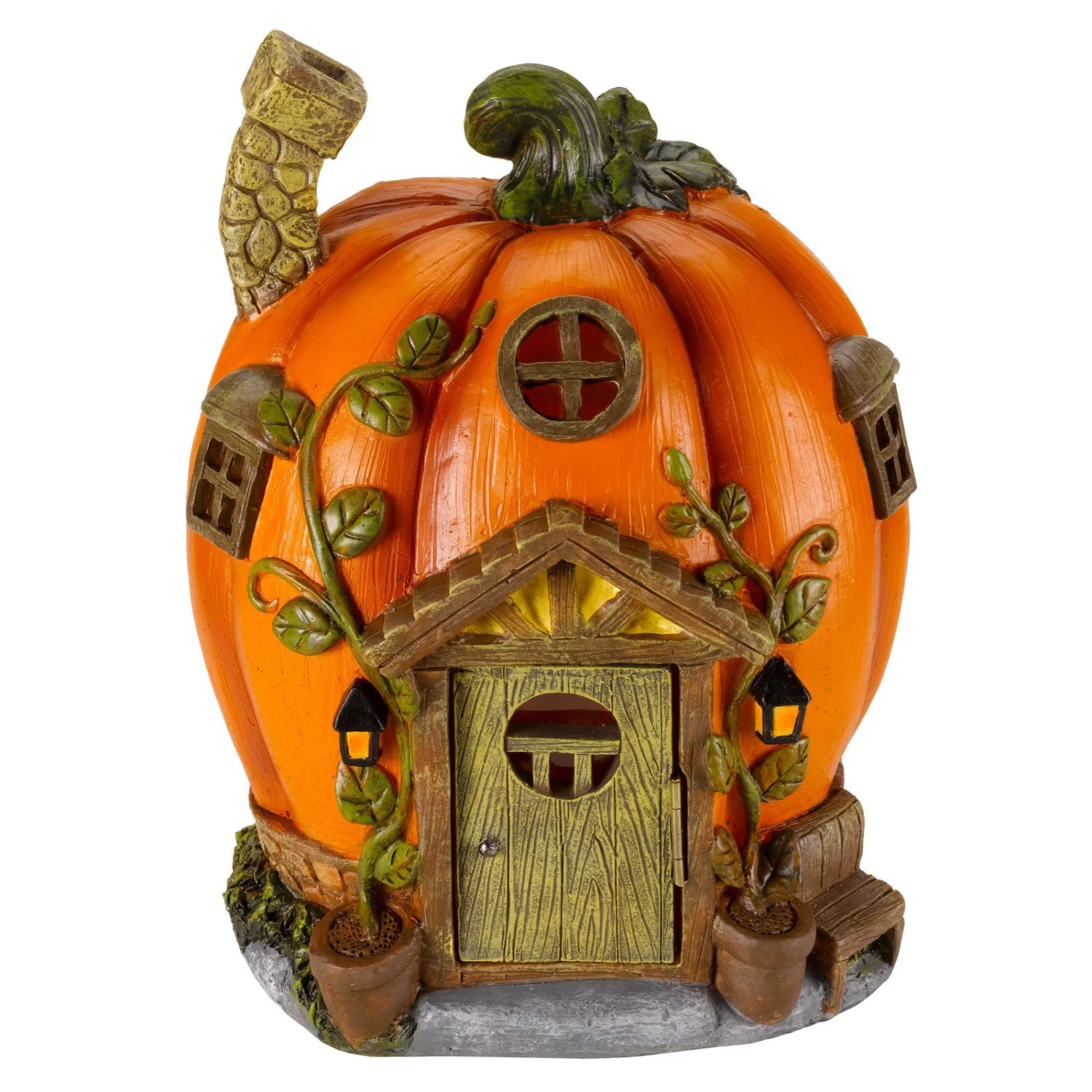 Solar-Häuschen „Kürbishaus“ In Orange-Schwarz Aus Polyresin, Maße H 25,5 Cm 4 Solar-Häuschen „Kürbishaus“ In Orange-Schwarz Aus Polyresin, Maße H 25,5 Cm – Bild 2