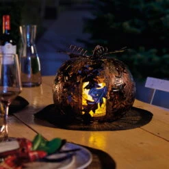 Gartenleuchte Kürbis Mit Blatt, Kupfer, Ca. 23,5 X 28 Cm -Gartengeschäft Im Freien 2950200261 Kuerbis mit Blatt 3 90116