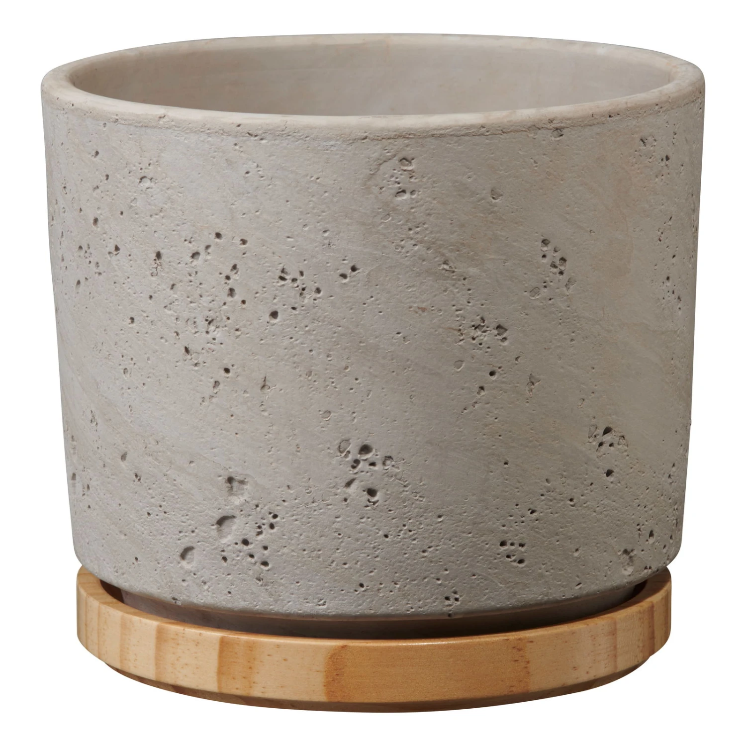 Übertopf Paros Deluxe, Keramik & Holz, Hellgrau, 23 Cm 3 Übertopf Paros Deluxe, Keramik & Holz, Hellgrau, 23 Cm