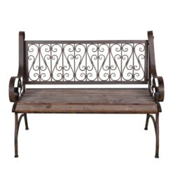 Metall-Gartenbank Bordeaux, Braun Mit Holzsitz, Ca. 91 X 59,2 X 115 Cm