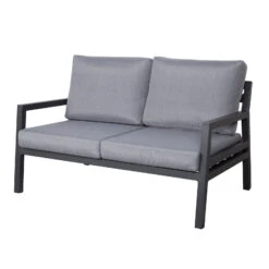 4-teilige Lounge-Gruppe 'Piazza', Tisch Mit Glasplatte, Inklusive Auflagen -Gartengeschäft Im Freien 3910302532 Alu Loungergruppe Piazza 4tlg schwarz inkl Kissen grau Tisch mit Glasplatte3 74482