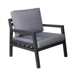 4-teilige Lounge-Gruppe 'Piazza', Tisch Mit Glasplatte, Inklusive Auflagen -Gartengeschäft Im Freien 3910302532 Alu Loungergruppe Piazza 4tlg schwarz inkl Kissen grau Tisch mit Glasplatte4 74481