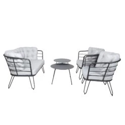 4-teilige Lounge-Gruppe 'Bella', Schwarz, Inklusive Auflagen -Gartengeschäft Im Freien 3910302533 Alu Loungergruppe Bella 4tlg schwarz inkl Kissen hellgrau5 74487