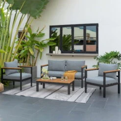 Loungeset 'Kingsbury' Inkl. Auflagen, 5tlg., Dunkelgrau -Gartengeschäft Im Freien 3910302647 Alu Loungeset Kingsbury 2 102907