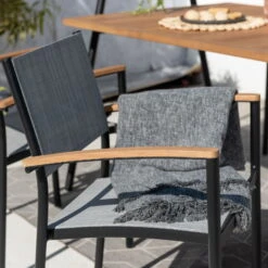 Stapelsessel 'Vera', Mattschwarz/birkengrau, Ca. 83 X 55 X 55 Cm -Gartengeschäft Im Freien 3910302710 Alu Stapelsessel Vera matt schwarz Textilen birkengrau 21 5 119306