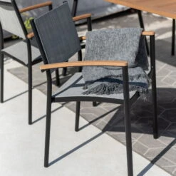 Stapelsessel 'Vera', Mattschwarz/birkengrau, Ca. 83 X 55 X 55 Cm -Gartengeschäft Im Freien 3910302710 Alu Stapelsessel Vera matt schwarz Textilen birkengrau 21 8 119305