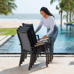 Stapelsessel 'Panama', Schwarz/grau, Ca. 100 X 65 X 62 Cm -Gartengeschäft Im Freien 3910302712 Alu Stapelstuhl Panama schwarz Textilen 3D mesh grau 3 119337