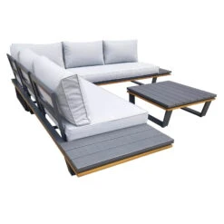 Alu-Eckloungegruppe 'Cahors' Inkl. Kissen, 4tlg., Anthrazit -Gartengeschäft Im Freien 3910302722 Alu Eckloungegruppe Cahors 4tlg anthrazit Holzoptik inkl Kissen grau 2 121754