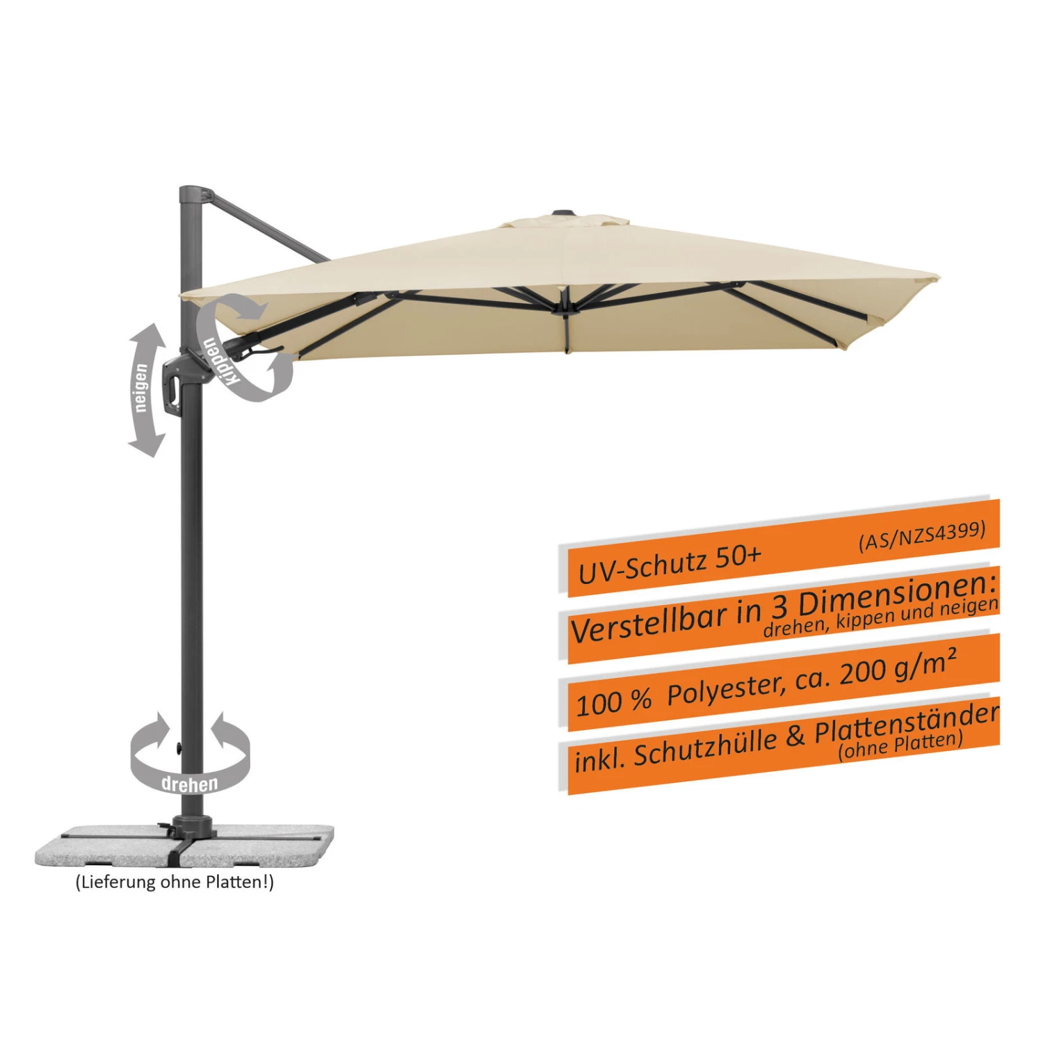 Sonnenschirm 'Rhodos Twist', 350 X 260 Cm, Natur 14 Sonnenschirm 'Rhodos Twist', 350 X 260 Cm, Natur – Bild 12