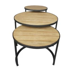 Beistelltisch 'Nestling', Schwarz, Natur -Gartengeschäft Im Freien 3910801532 Beistelltisch Nestling 3er Set Stahlgestell Belattung FSC Akazie 4 102344