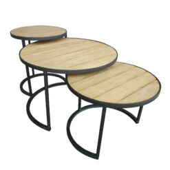 Beistelltisch 'Nestling', Schwarz, Natur -Gartengeschäft Im Freien 3910801532 Beistelltisch Nestling 3er Set Stahlgestell Belattung FSC Akazie 5 102345