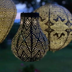 Solarlaterne 'Oval 40', Gold, Ø 40 X 27 Cm -Gartengeschäft Im Freien 72462 lumiz Bulb 16 Ikat Petrol 123928 5